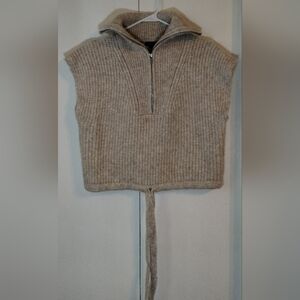 Forever 21 Beige Chunky Knit Quarter Zip Front Sweater Vest Waistcoat (M)